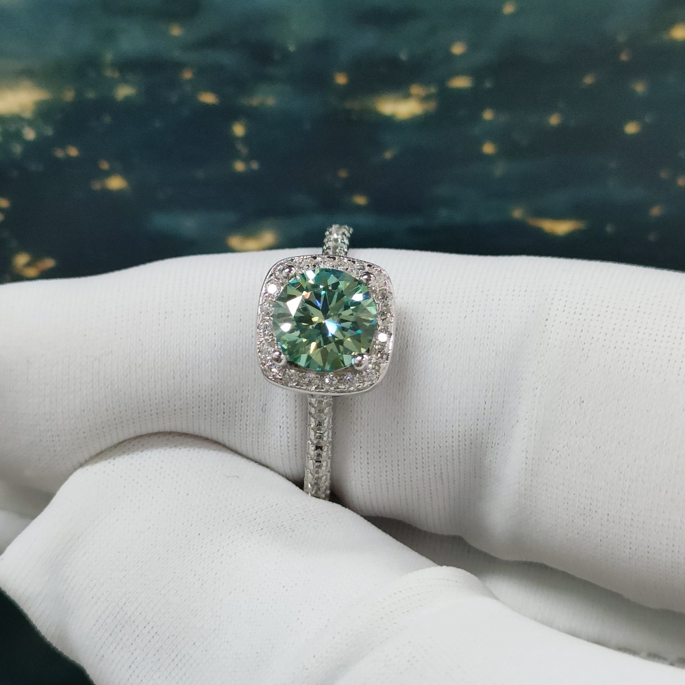 1/2/3 Carat Green Moissanite Square-Shaped Ring, Gift